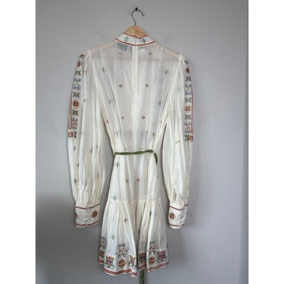 NWT Alemais Lovella Embroidered Cotton Blouson Sleeves White Tie Mini Dress - Picture 8 of 9